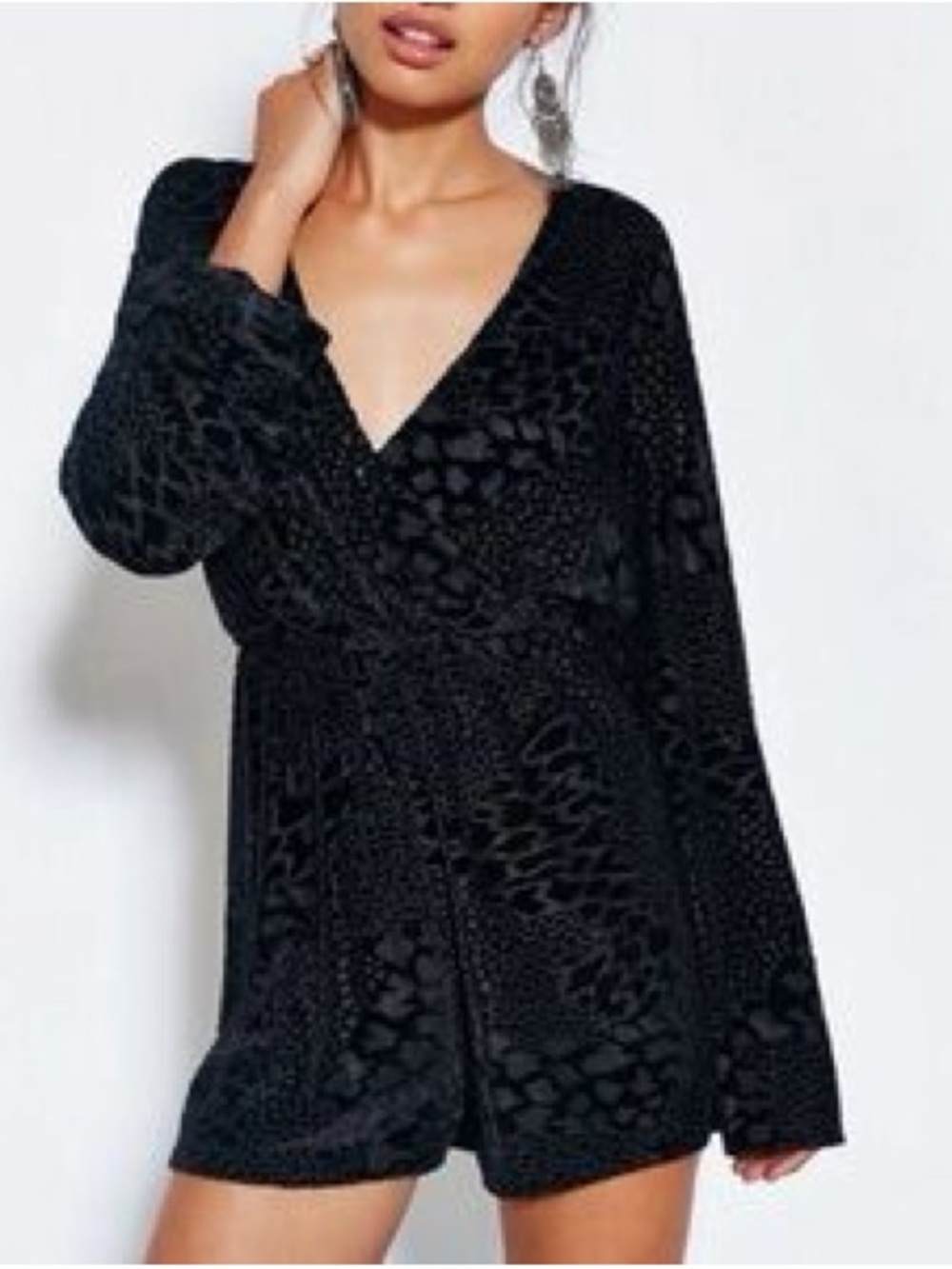 VTG Burnout Velvet Faux Wrap Jumper M Bell Sleeves leopard Print DarkFairy Indie